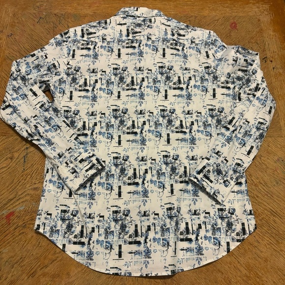 Robert Graham Shirts Inkom White Blue Floral Print Men’s Sz Medium Flip Cuff - Picture 3 of 7